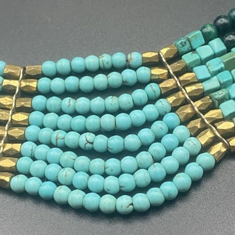 Nakamol Signed Necklace Layered Natural Stone Turquoise Bib Gold Bead  Anthro SW - Picture 10 of 11